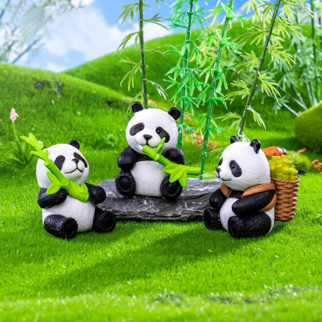 4Pc Cute Panda Figurine DIY Home Kawaii Room Decor Miniature Fairy Garden Decoration Accessories Modern Children's Birthday Gift
