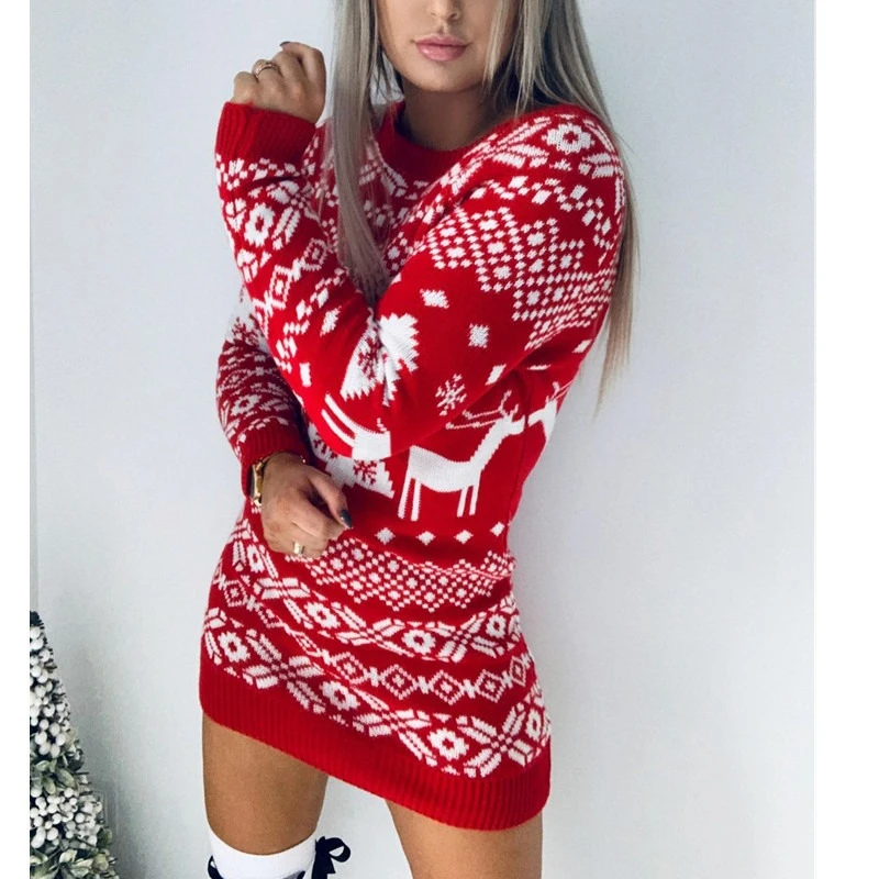 

Long Women's Dresses in Autumn and Winter Knitted Sweaters for Christmas Parties