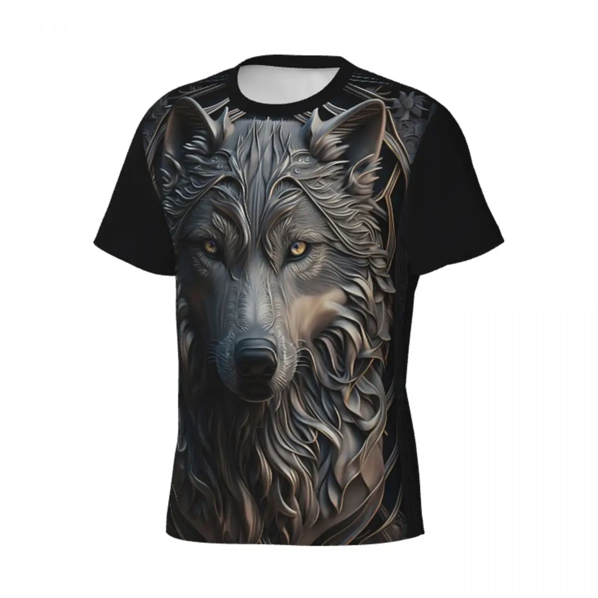 Camiseta de manga corta con estampado de lobo en 3d, ropa para correr, de secado rápido, de gran tamaño