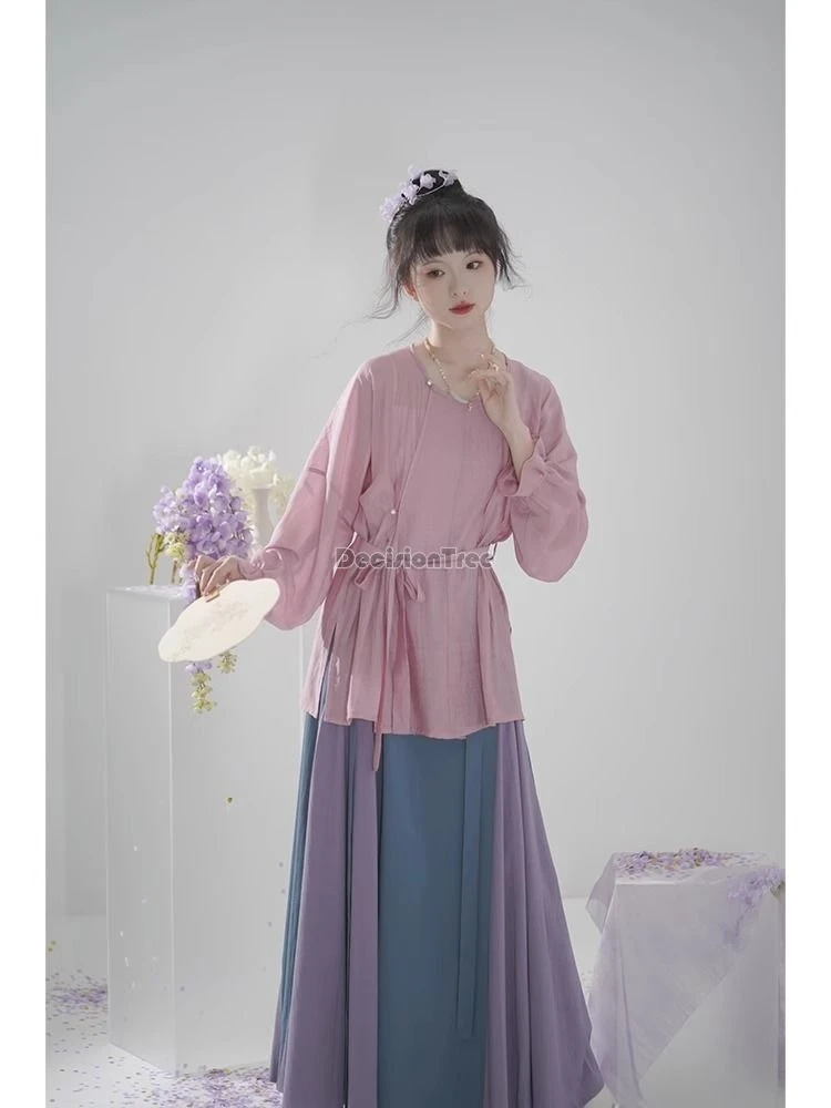 Estilo chinês vintage Tang Suit, Hanfu, elegante, simples cor sólida, conjunto de Hanfu diário, clássico, tradicional, novo, 2024