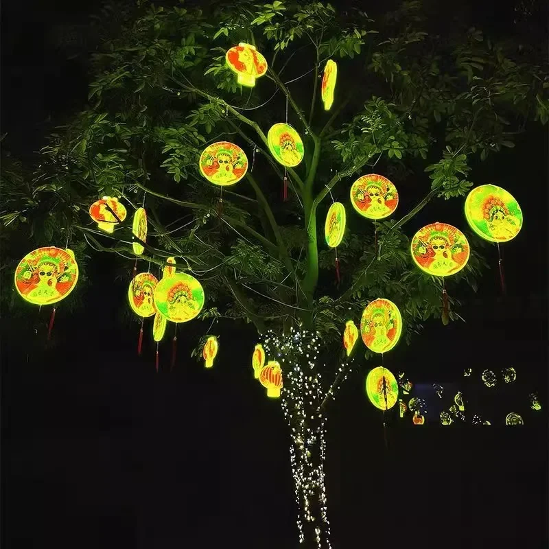 

Outdoor hanging tree round drum Guochao lantern decorative lamp Internet celebrity street scenic spot