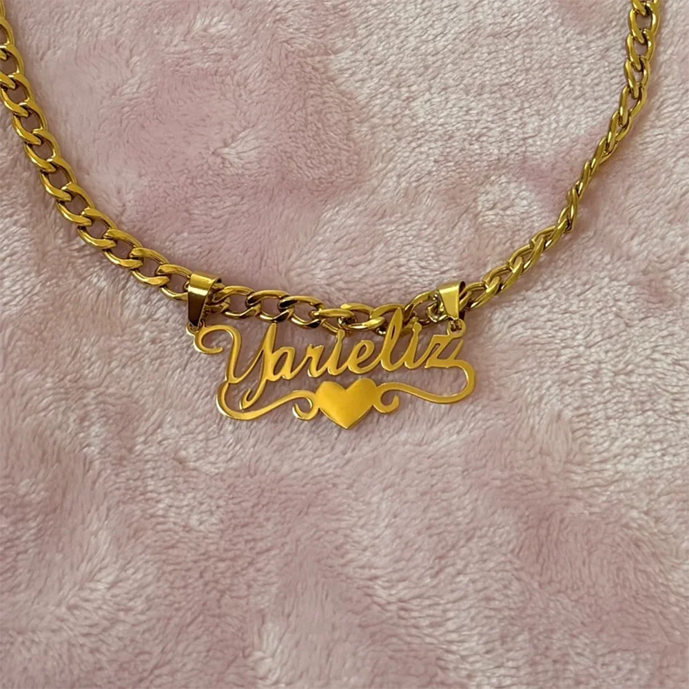 Collier personnalisé avec plaque nominative en forme de cœur pour femmes et hommes, chaîne épaisse en acier inoxydable, bijoux de style punk, cadeau d’anniversaire personnalisé.