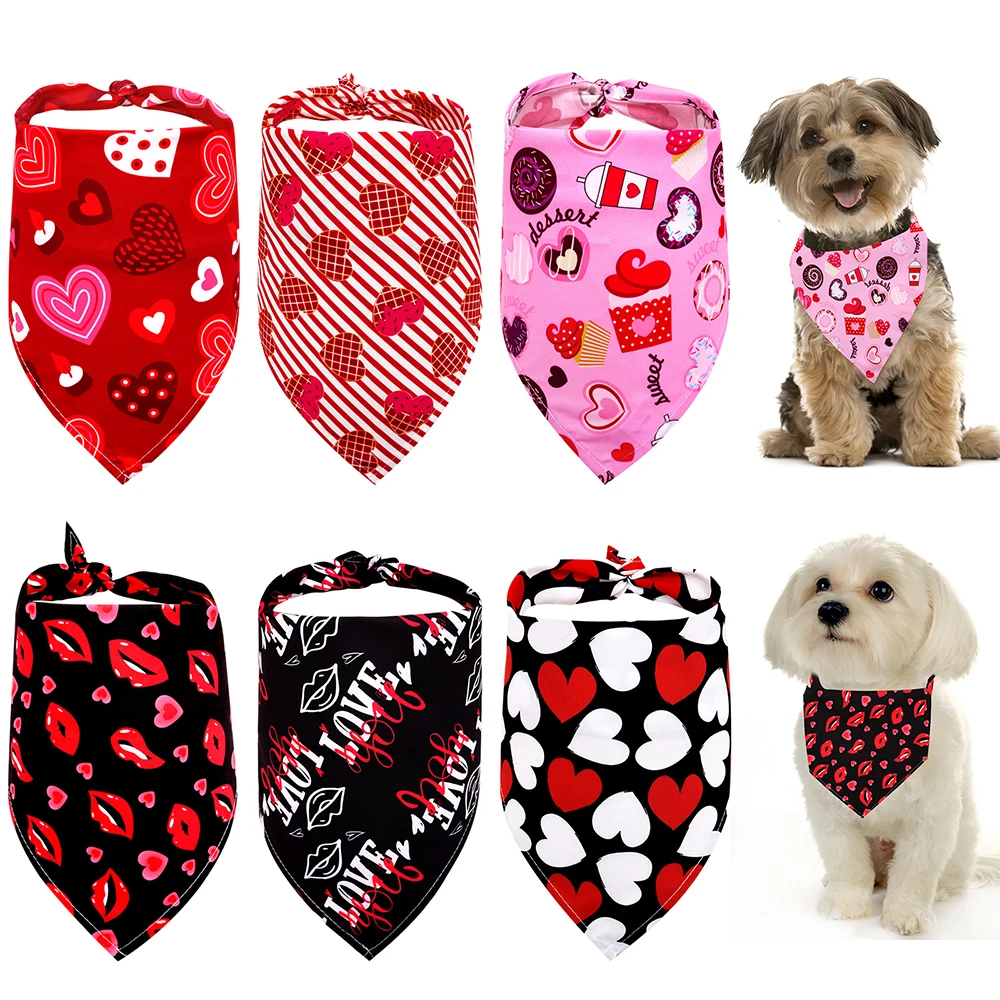 50pcs Valentine's Day Large Dog Bandanas For Dogs Triangular Scarf Small Medium Pet Dogs Saliva Towel Dog Accessories