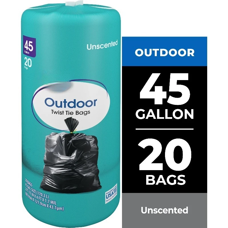 

Мешки для утилизации отходов на открытом воздухе с завязками, 45 галлонов, без запаха, 20 штук