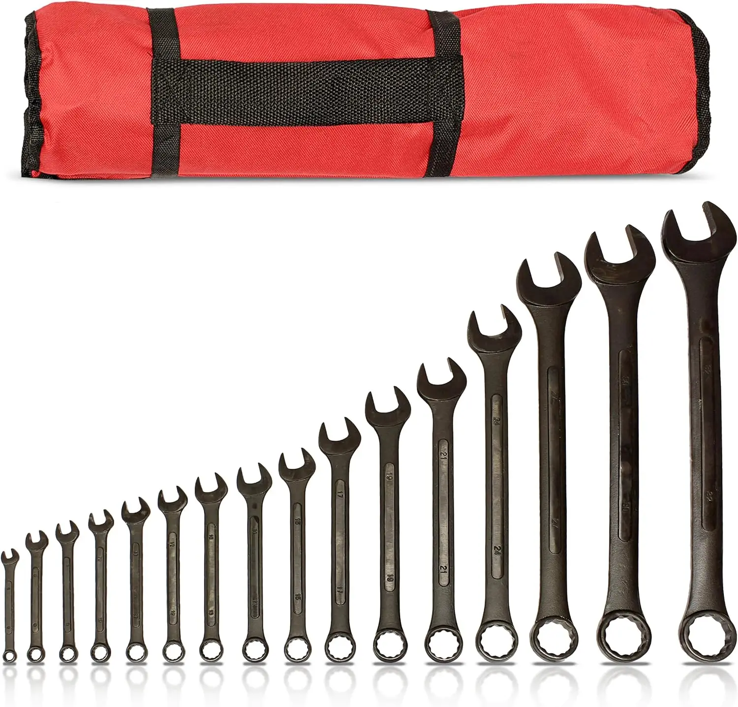 

16-Piece Metric Wrench Set with Roll-Up Pouch, Black Finish for Easy Grip and Durability