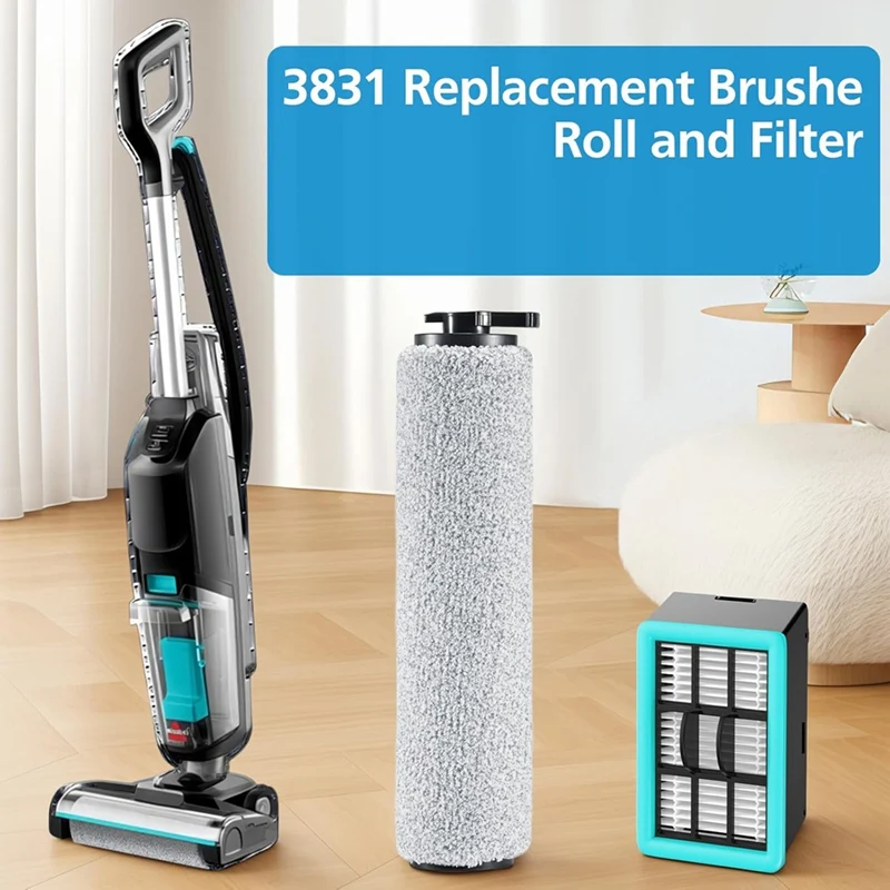 ABRW 3831 Vacuum Cleaner Brush Roll & Filter Replacement for Bissell Crosswave HF2 3845N, 3 Brush 3 Filter Pack, for Floor