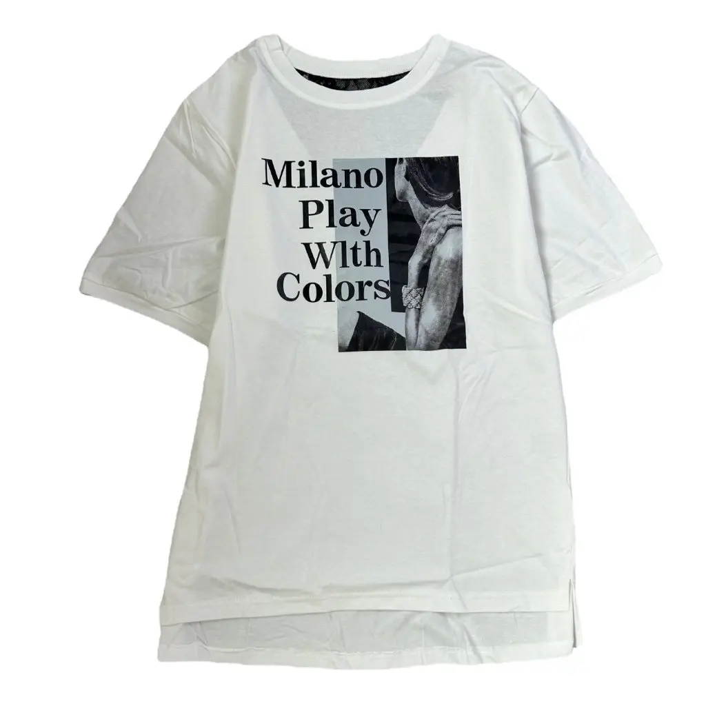

Summer Korean Style Care Machine Lace Stitching Cotton Top All-match Distinctive Printed Mid-length Loose T-shirt