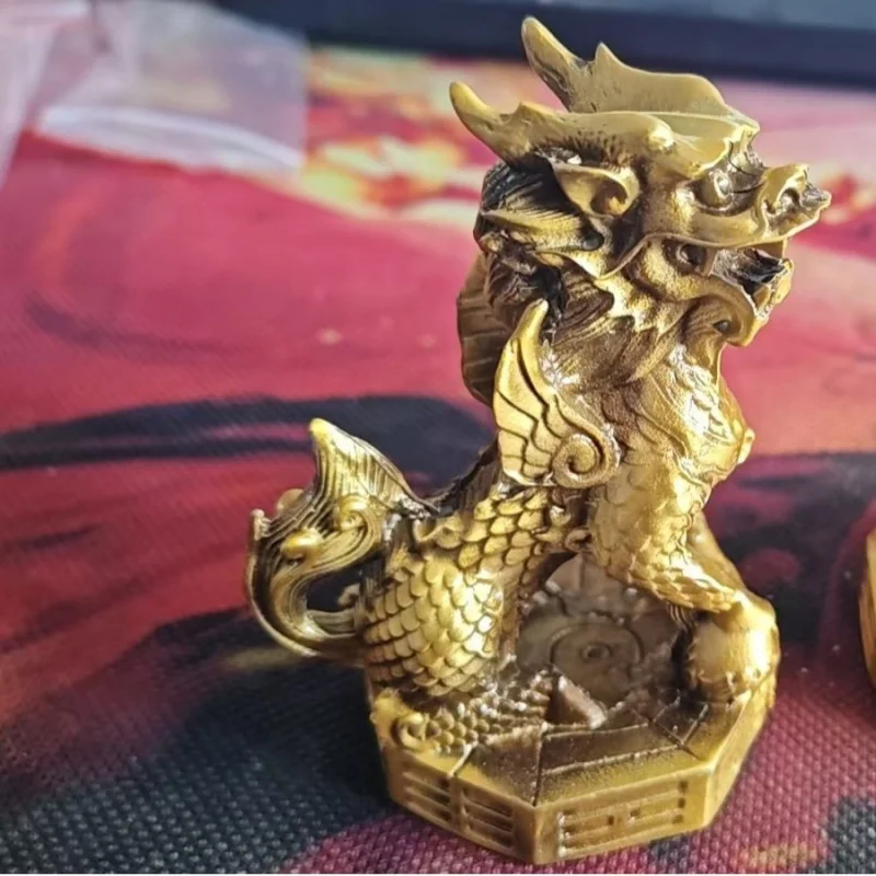 A pair of all-brass ornaments for home use, fortune-bringing Kirin stepping on the Eight Trigrams, office and living room