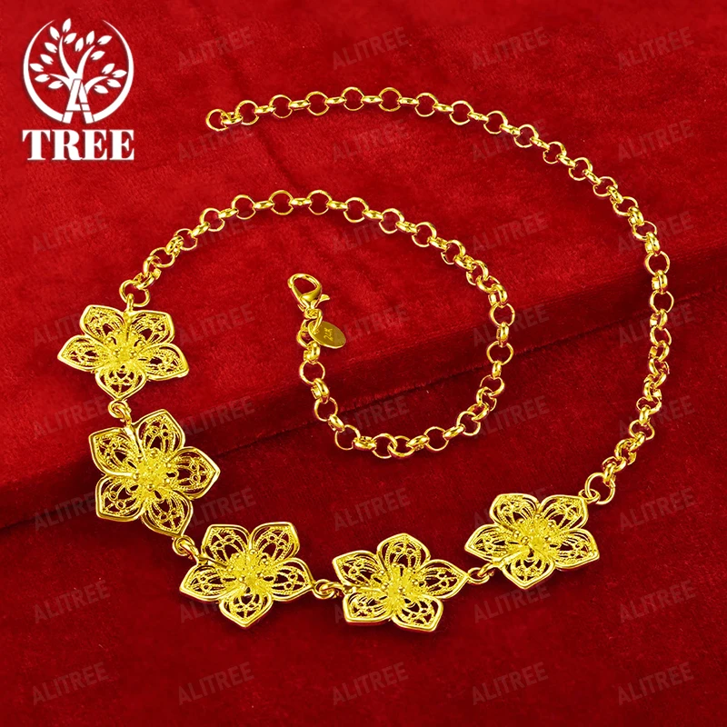 

50cm 18k Gold Flower Necklace For Women Trendy Party Charm Wedding Birthday Fashion Beautiful Exquisite Jewelry Gift Accessories