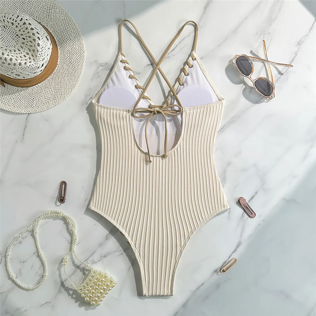 5 Farben, V-Ausschnitt, gerippter, kreuzförmiger Rücken, einteiliger Badeanzug, Damen-Badebekleidung, hoch geschnittene Monokini-Badehose, Badeanzug, Badebekleidung, V6278 – Detail 33