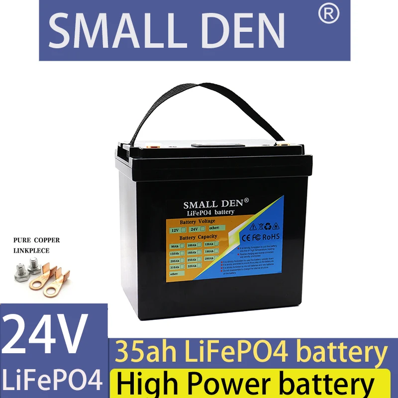 24V 35Ah LiFePO4 Battery 8S LCD Built-in BMS can be DIY 12V 24V 50Ah for Solar Power System RV Household Trolley Motor Duty Free