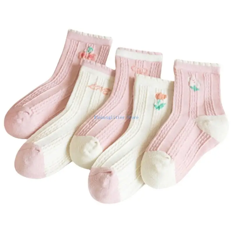 

652B 5 Pairs Kids Boys Girls Socks Cartoon Design Moisture Wicking Length Socks