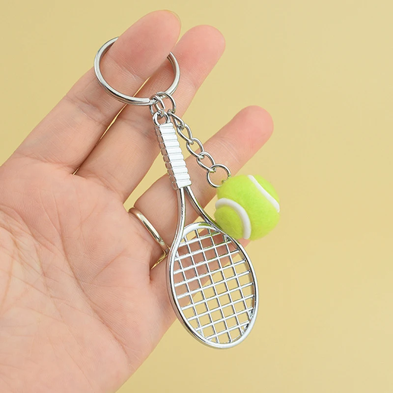 Fashion Funny Tennis Racket Pendant Keychain For Women Men Cute Sports Keyring Creative Backpack Decoration Accessories Gifts