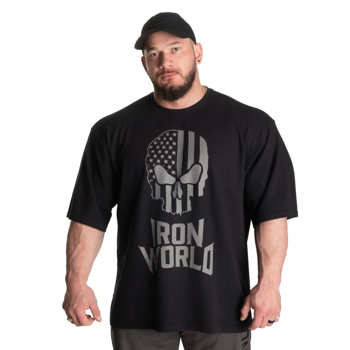 new GYM American Summer Sports Cotton Short Sleeve T-shirt Men gym wear IRON WORLD printing Pump Cover Fitness Training Suit