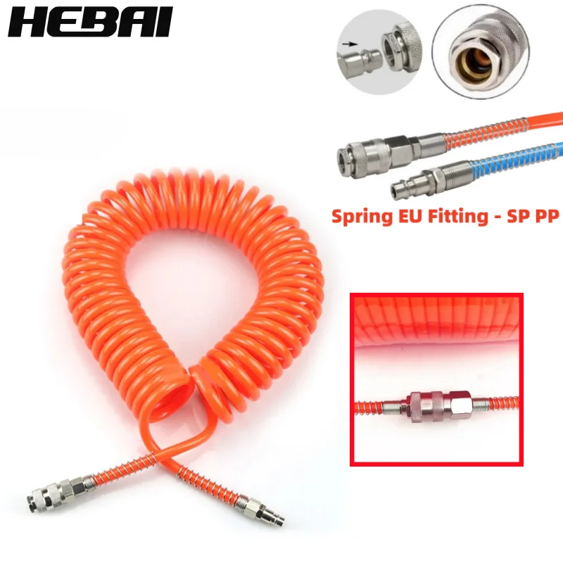 HEBAI Compressor Air Tools 6M 9M 12M High Pressure PU Tubing Gas Spring Pneumatic Spiral Tubing EU Quick Coupling Pipe EU Type