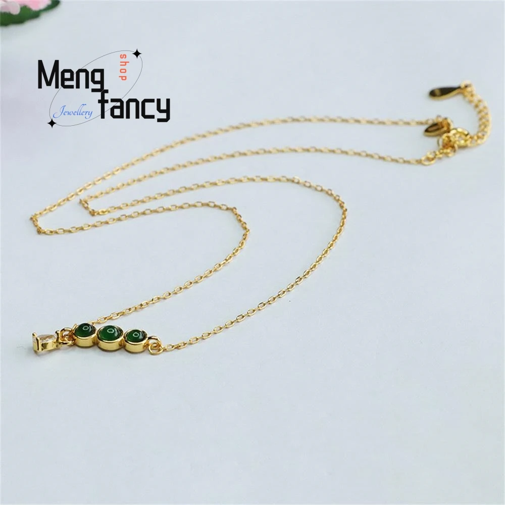 S925 Silver Inlaid Natural Jadeite Ice Type Imperial Green Set Chain Pendant Exquisite Elegant Simple High-grade Fashion Jewelry