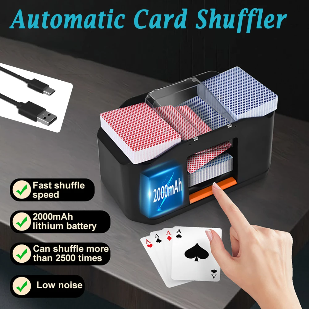 自動カードシャッフルマシン-type-c-充電式-2000mah-電動トランプポーカーソーター-テキサスホールデム、ブリッジ、ポーカー用