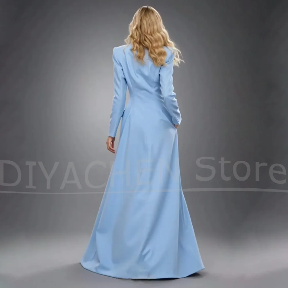 Elegant Women 2 Piece Suit Satin Peak Lapel Long Blazer And Wide Leg Pants Set Formal Evening Wedding Party Lady Tuxedo