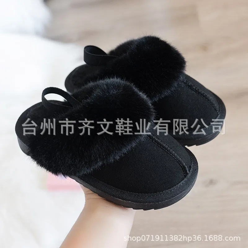 

Children Winter Korean Version Fashion Anti Suede Wool Slippers Boys Foreign Style Lazy Slippers Girls Cotton Shoes Solid Color