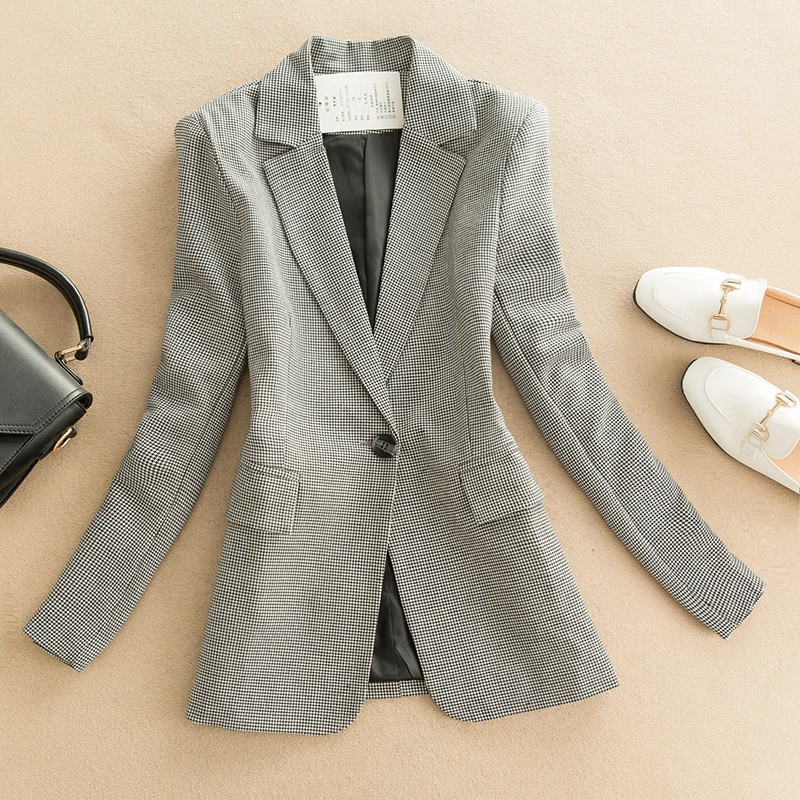 

Женский повседневный пиджак в клетку, свободного кроя, с пуговицами, весна-осень, новинка, модный дизайн