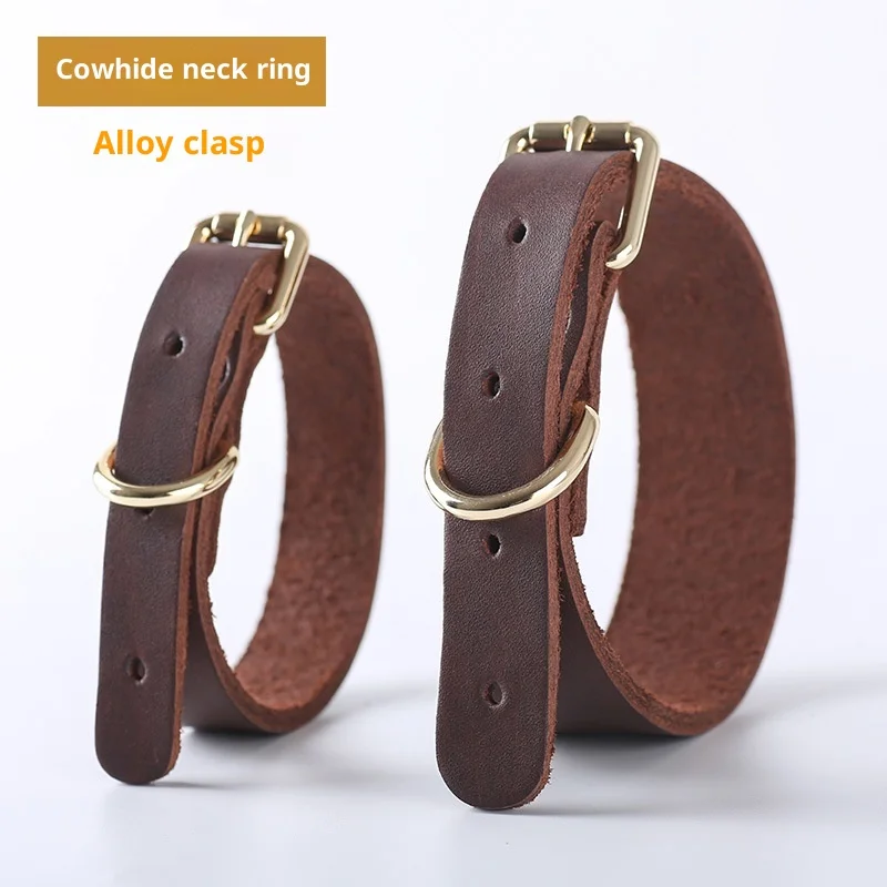 

Genuine Leather Dog Collar for Small Breeds - Hand-Stitched Adjustable Necklace for Corgi, Teddy, Greyhound, Soft & Durable