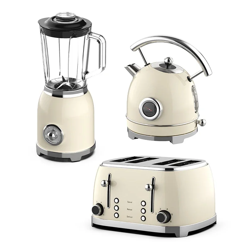 Electric Home Appliance Sets Retro Toaster Stainless Steel Blender Electric Kettle And Toaster Set