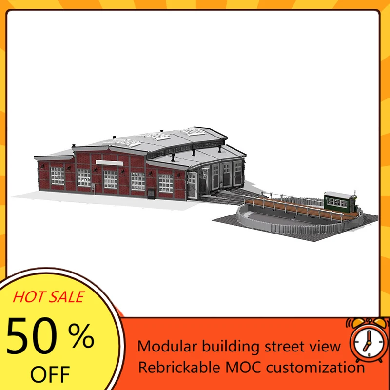 5286PCS MOC Creative Modular Train Station Set with Turntable Roundhouse Custom Custom Puzzle Children's Birthday Christmas Toys