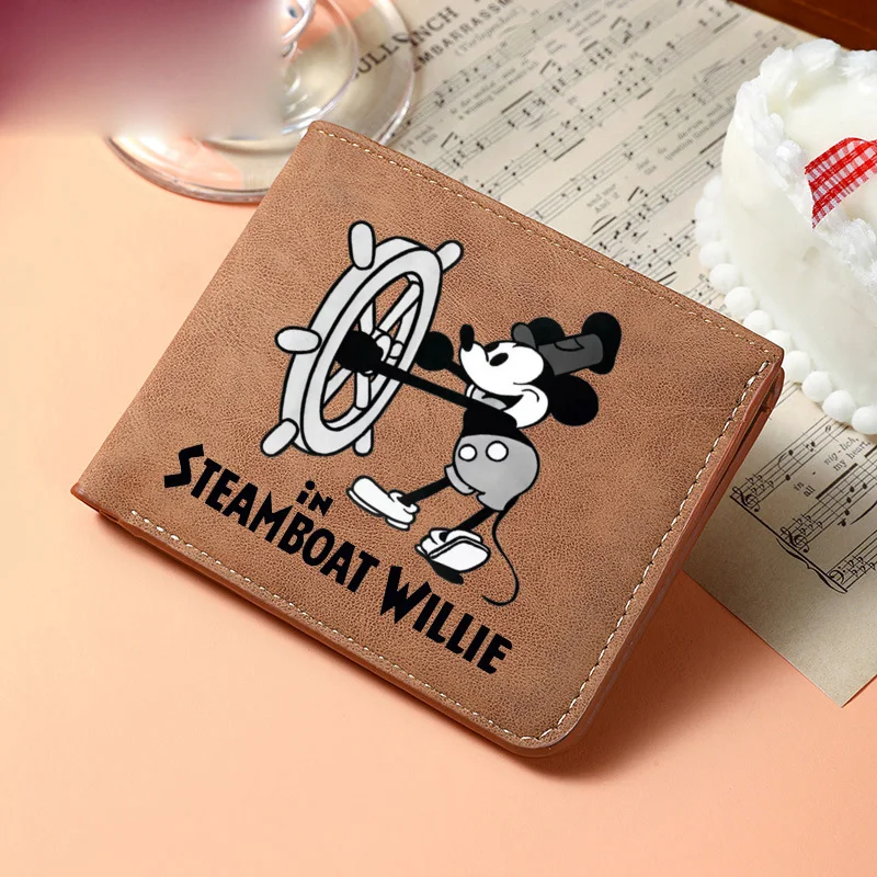 باخرة ويلي ميكي ماوس أنيمي محفظة قصيرة خمر بولي محفظة محفظة جلدية البنك الائتمان حامل بطاقات التعريف الشخصية طالب Portefeuille هدية