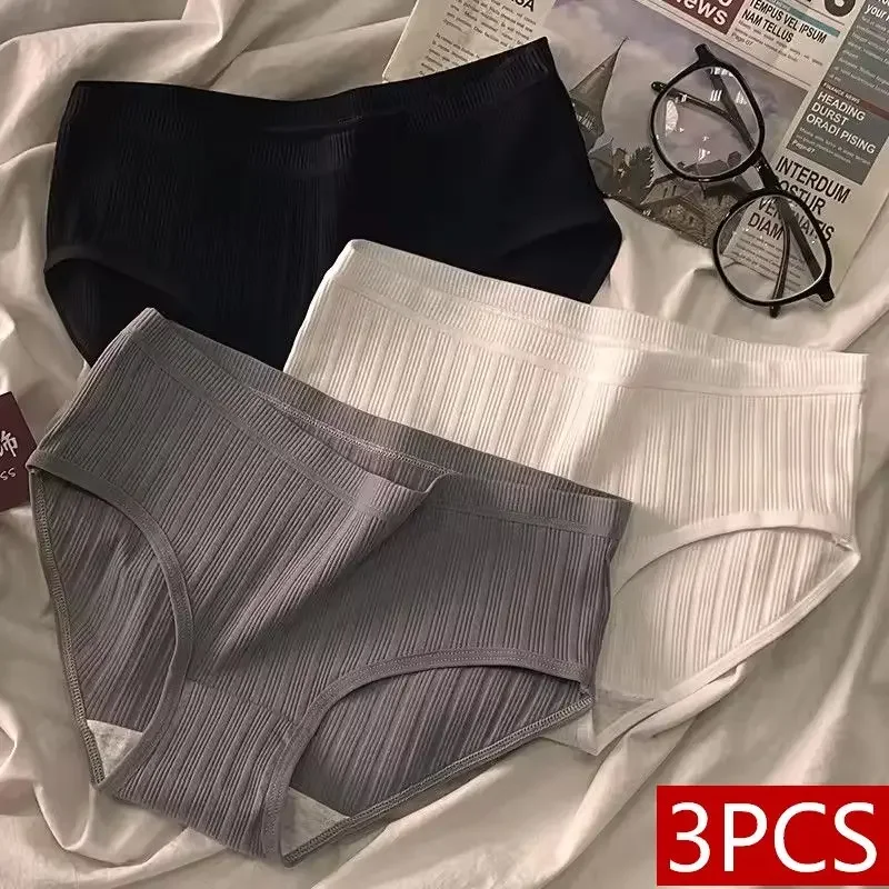 

3PCS/Set Sports Style Cotton Women's Panties Girls' Underwear Breathable Mid Waist Shorts Sexy Lingerie Plus Size Solid Briefs