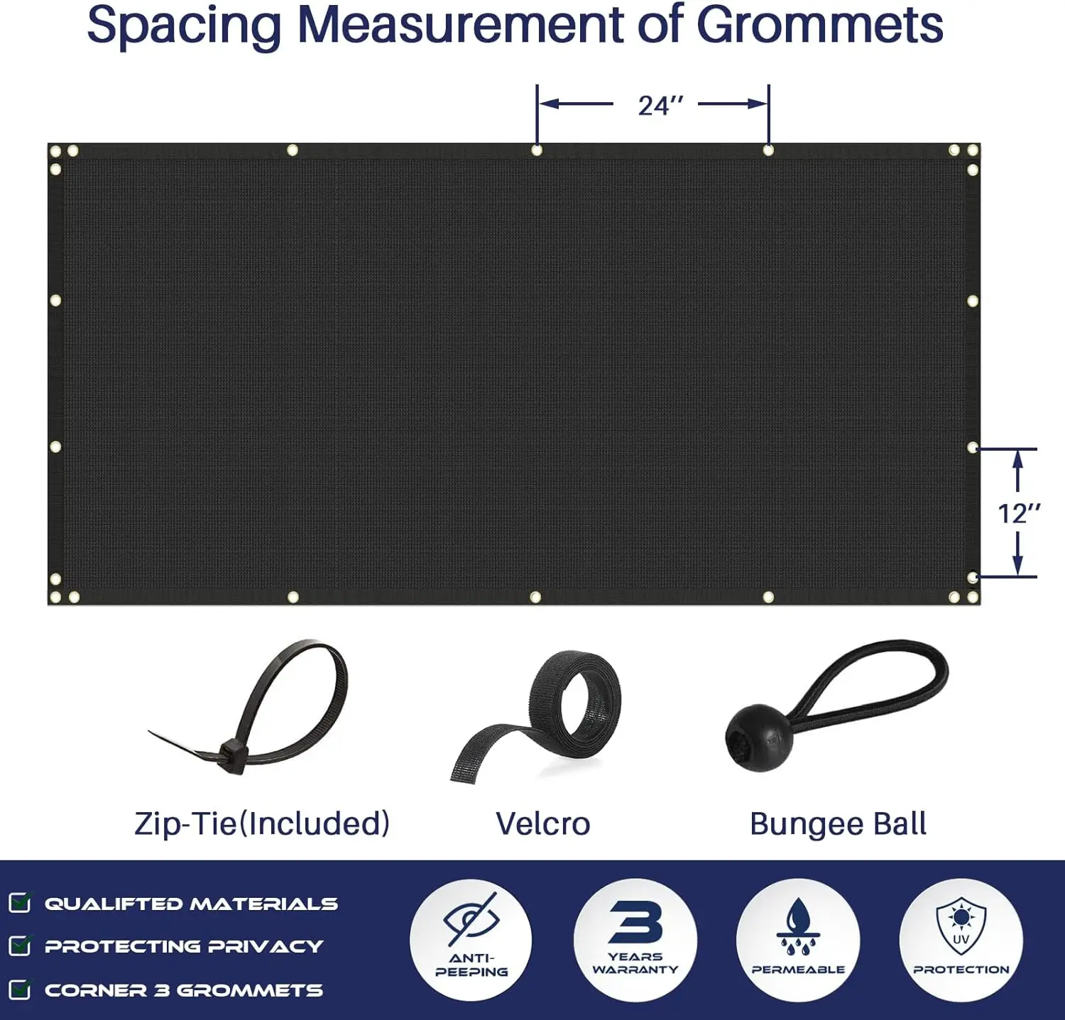 Tessuto a rete per recinzione privacy resistente da 6'x50' per esterni, giardino, cortile, piscina, ponte, nero