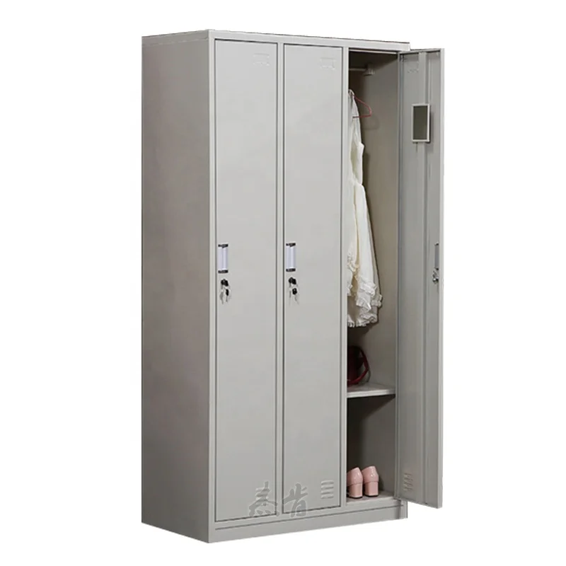 

Wholesale 3 Door Steel Wardrobe Closet Shoe Cabinet Metal Storage Lockers with Mirror for Gym Dormitory Bedroom Home Furniture