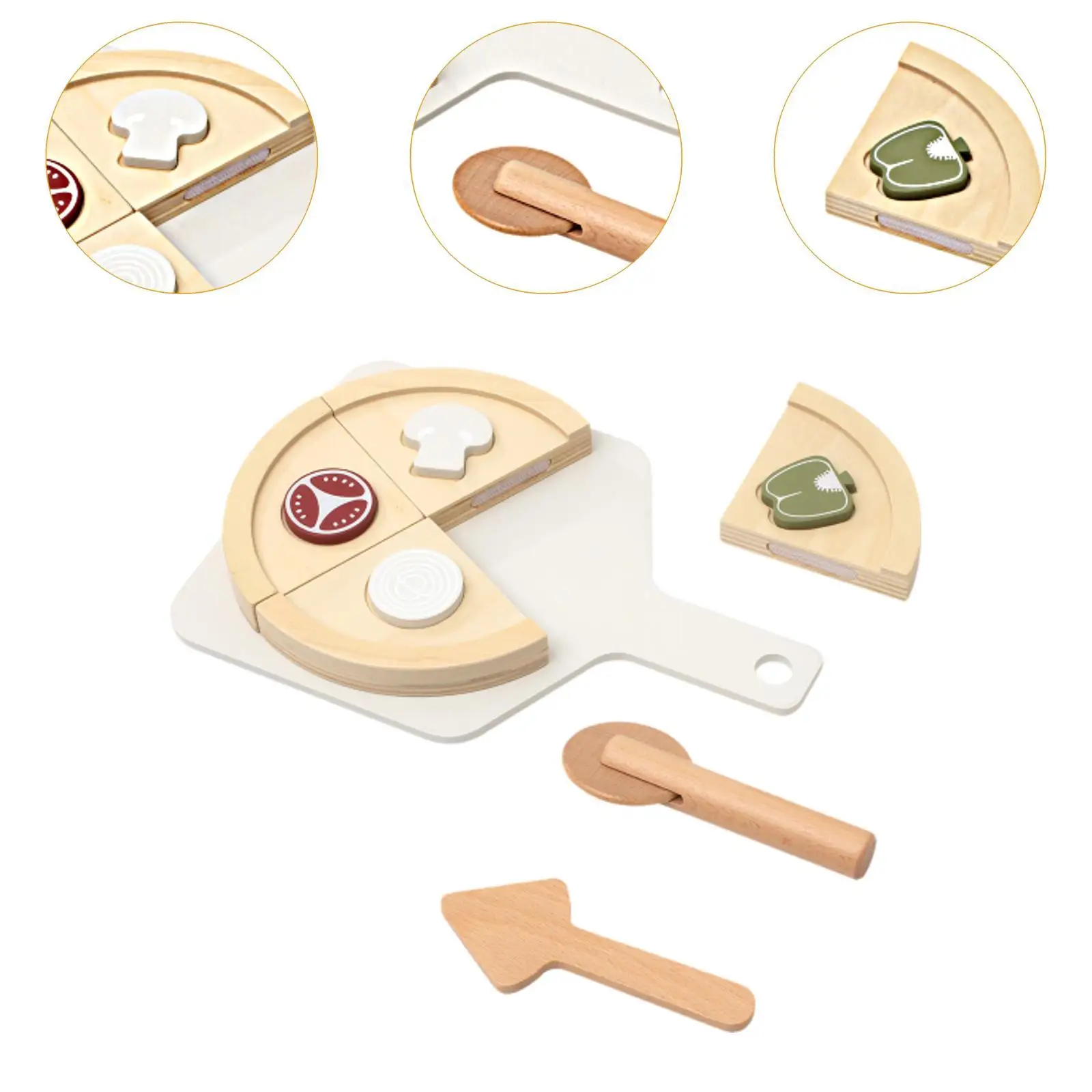 Holz-Pizza-Spielzeug-Spielset, frühes Lernen, so tun, Backen, Kochen, Entwicklung, Lernspielzeug, Rollenspiel für Kinder im Alter von 3–6 Jahren