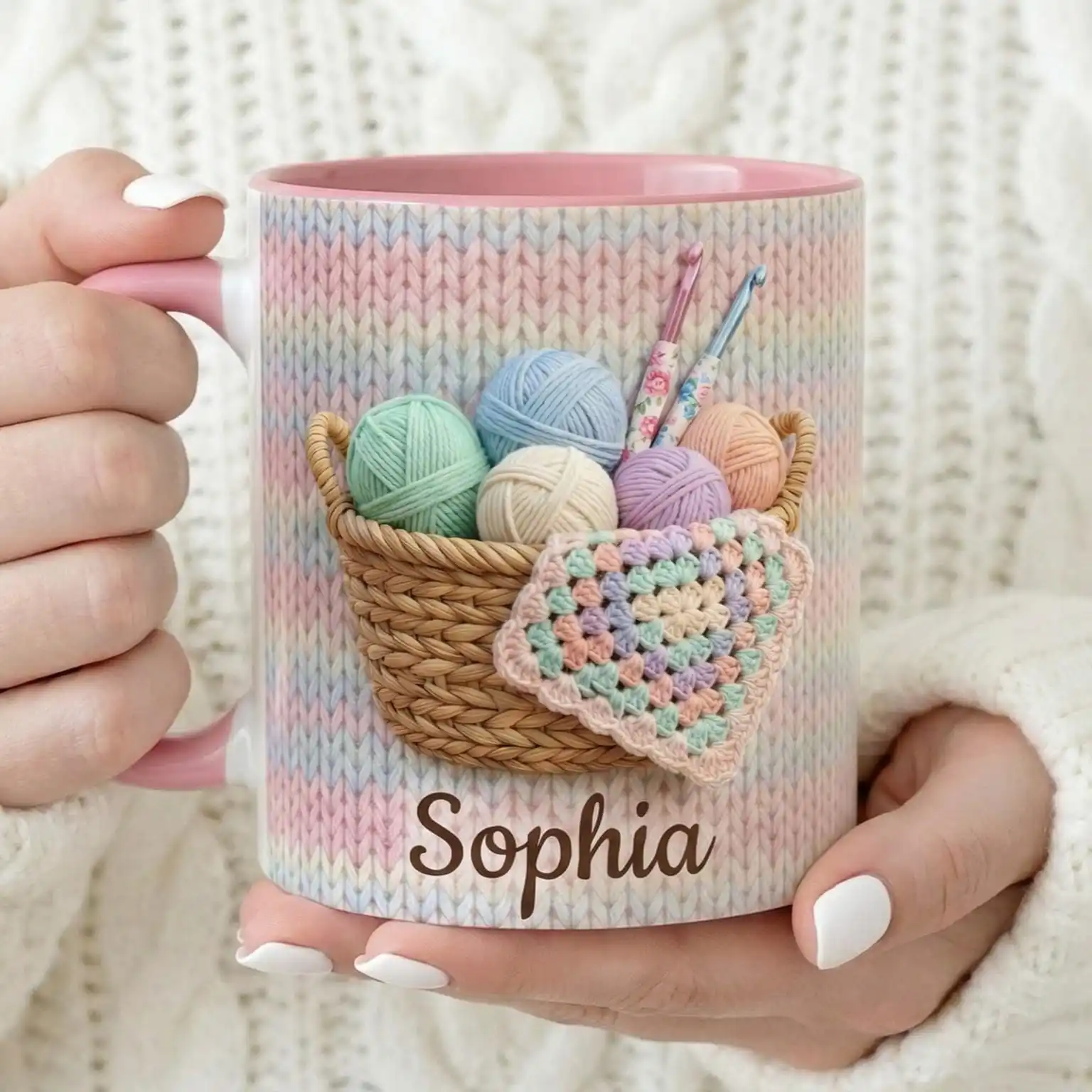 Custom Crochet Lover Themed Mugs, Soft-colored Wool Ceramic Mugs, Woven Sewing Coffee Mugs, Mom Gifts, Mother's Day Gifts