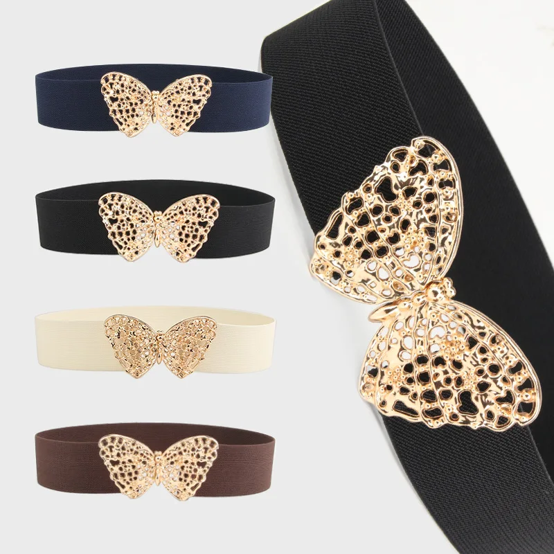 Women Butterfly Belt Cross border New Stretch Fashion All Elastic Sweater match Jacket Decorative Dress Waist Cover Seal Black
