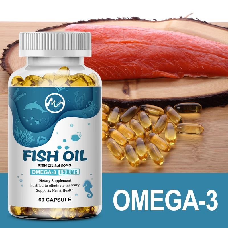 น้ำมันปลา Mutsweet Omega-3น้ำมันปลา3600มก. เพิ่มแรงดันหัวใจช่วยเพิ่มความจำเพิ่มไฟเบอร์บรรเทาอาการเจ็บปวดวิตามินอีสนับสนุนหัวใจสำหรับผู้ใหญ่