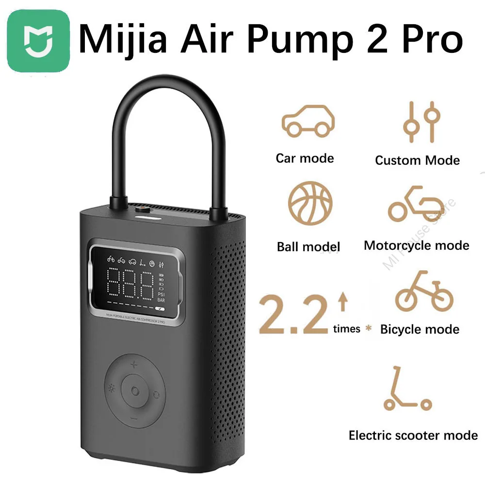 Mijia Air Pump 2 Pro Mini Portable Electric Air Compressor Treasure Type-C LED Multitool Inflator for Motorcycle Car Soccer