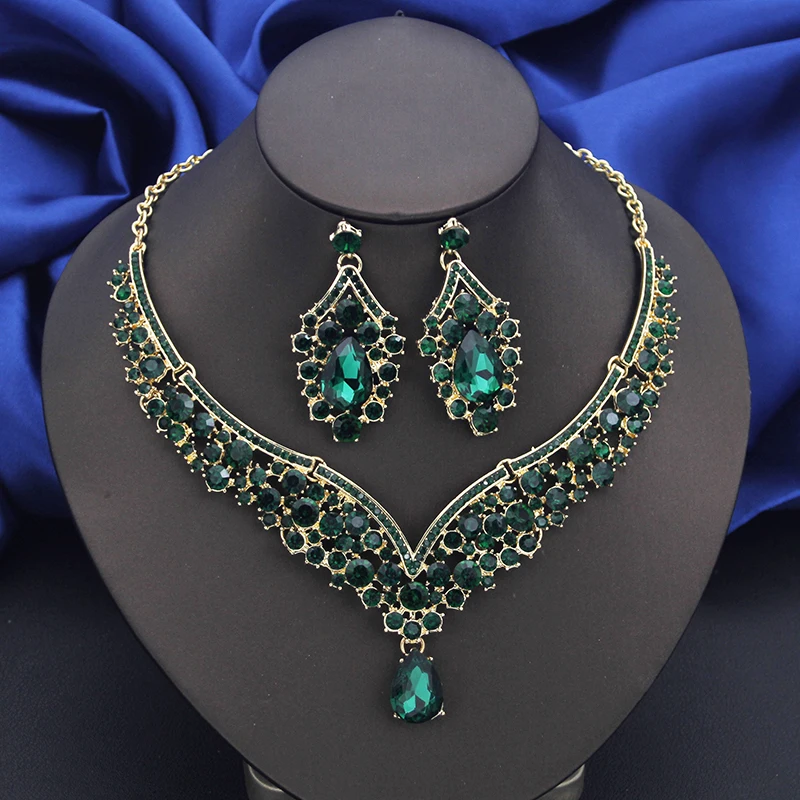 Wholesale Dangle Earrings and Choker Necklace Sets for Women Bridal Jewelry Set Colorful Dubai Jewelry Sets Fashion