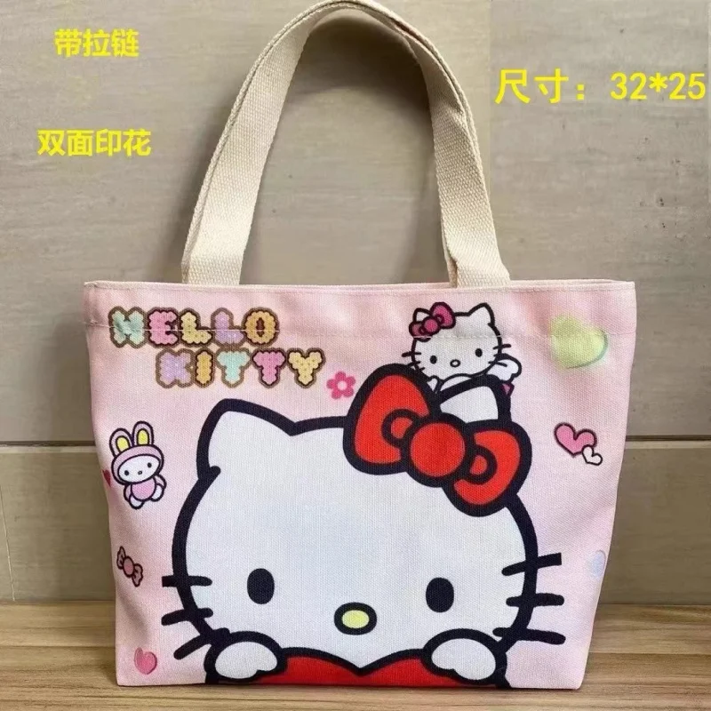 Sanrio Canvas Bag Cartoon Kate Cat Przenośna torba na ramię Japońska lekka i duża pojemność Torba na zakupy Torba podróżna Prezent Zabawka