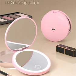 Small Mini USB Charging Vanity Folding Portable Hand Held Pocket Makeup Mirror Compact Magnifying LED mirror