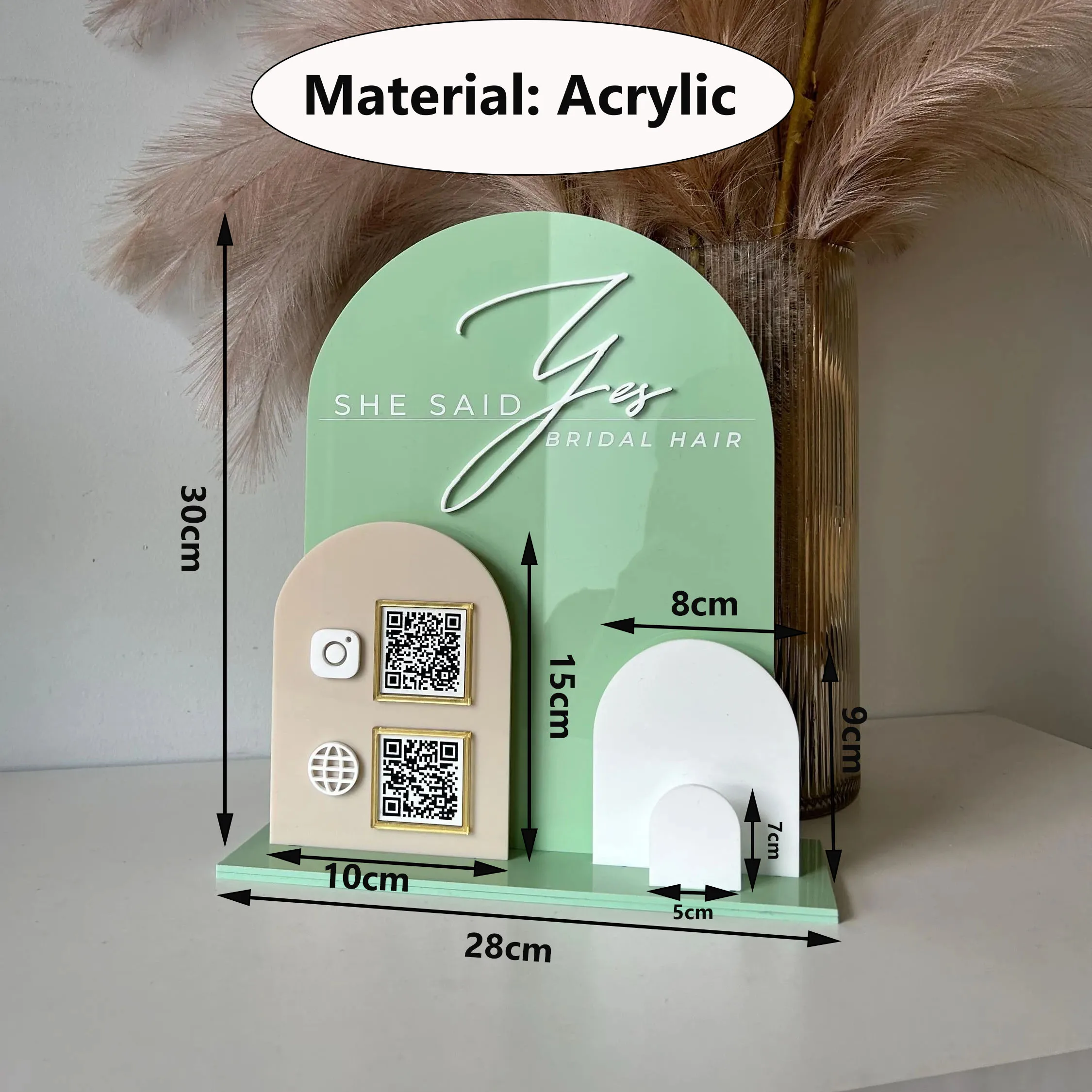 Customizable Multi-Color Arched Acrylic Desktop QR Code Display Stand With Business Card Slot For Social Media Payment Business image 2