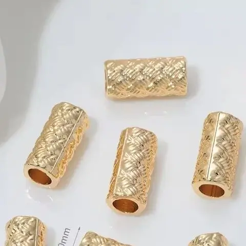 C46 14K Gold-plated Cylindrical Through-hole Round Tube Small Waist Beaded Accessory Diy Beaded Bracelet Crystal Jewelry Materia