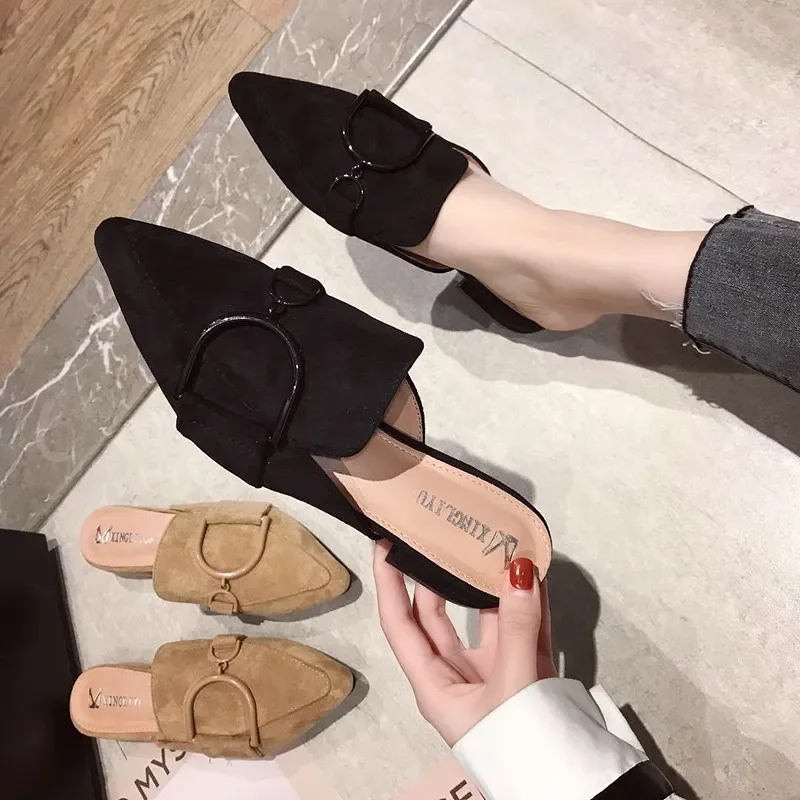 Female Shoes Cover Toe Butterfly-Knot Mules For Women 2024 Slippers Casual Square heel Loafers Slides  New Luxury Pointed