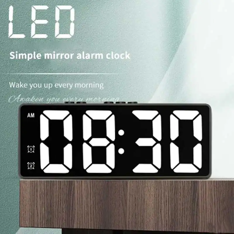 LED Electronic Mirror Alarm Clock Digital Clock Sound Control Temperature Clock Desktop Decoration 