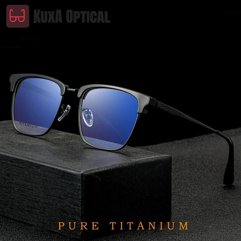 

KUXA Ultra-light Business High Qualit Acetate Pure Titanium Eyeglasses Retro Optical Prescription Glasses Frame Men 8653CMH