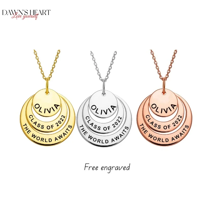 

DAWNS Custom Engrave Coin Necklace with Y2K Personalized Name Engraving Round Disc Pendant Name Date Women Men Couple Jewelry
