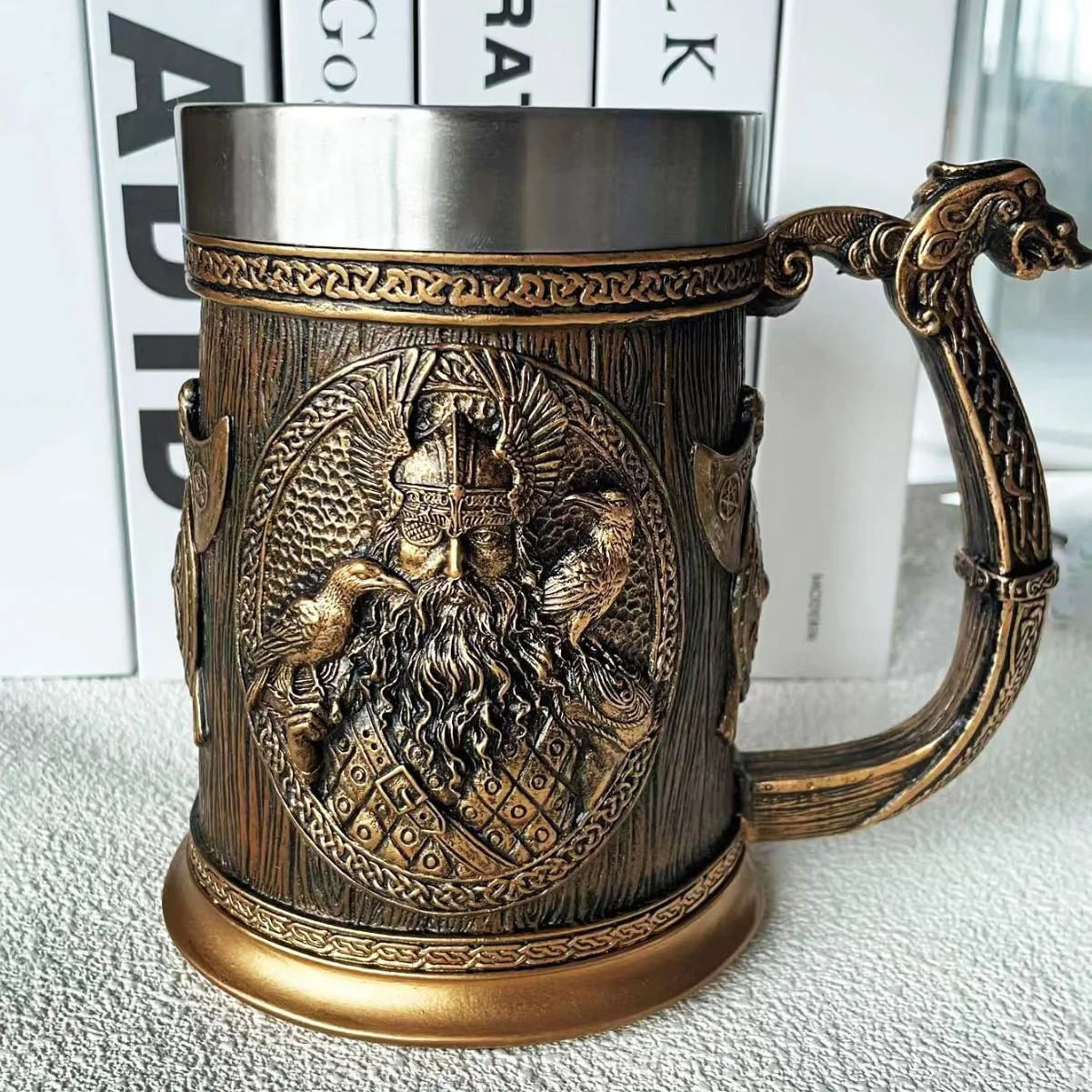 Tasse à café nordique Myenson Odin et Thor Viking, chope à bière avec doublure en acier inoxydable, tasse à café traditionnelle