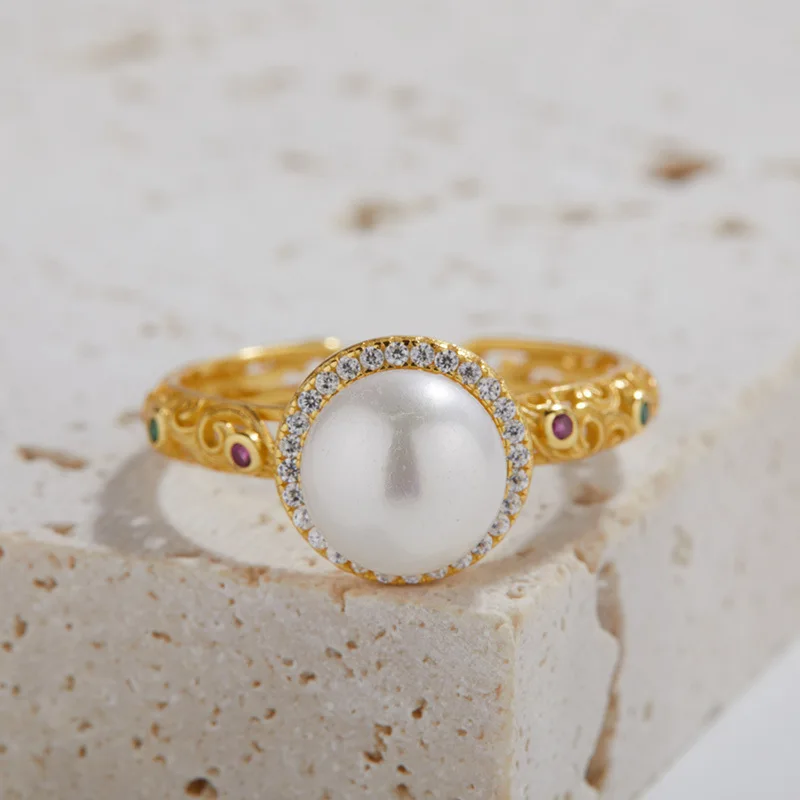

Special-interest designs925Sterling Silver Natural Freshwater Pearl Gemstone Ring for Women, High-End Light Luxury Open Index Fi