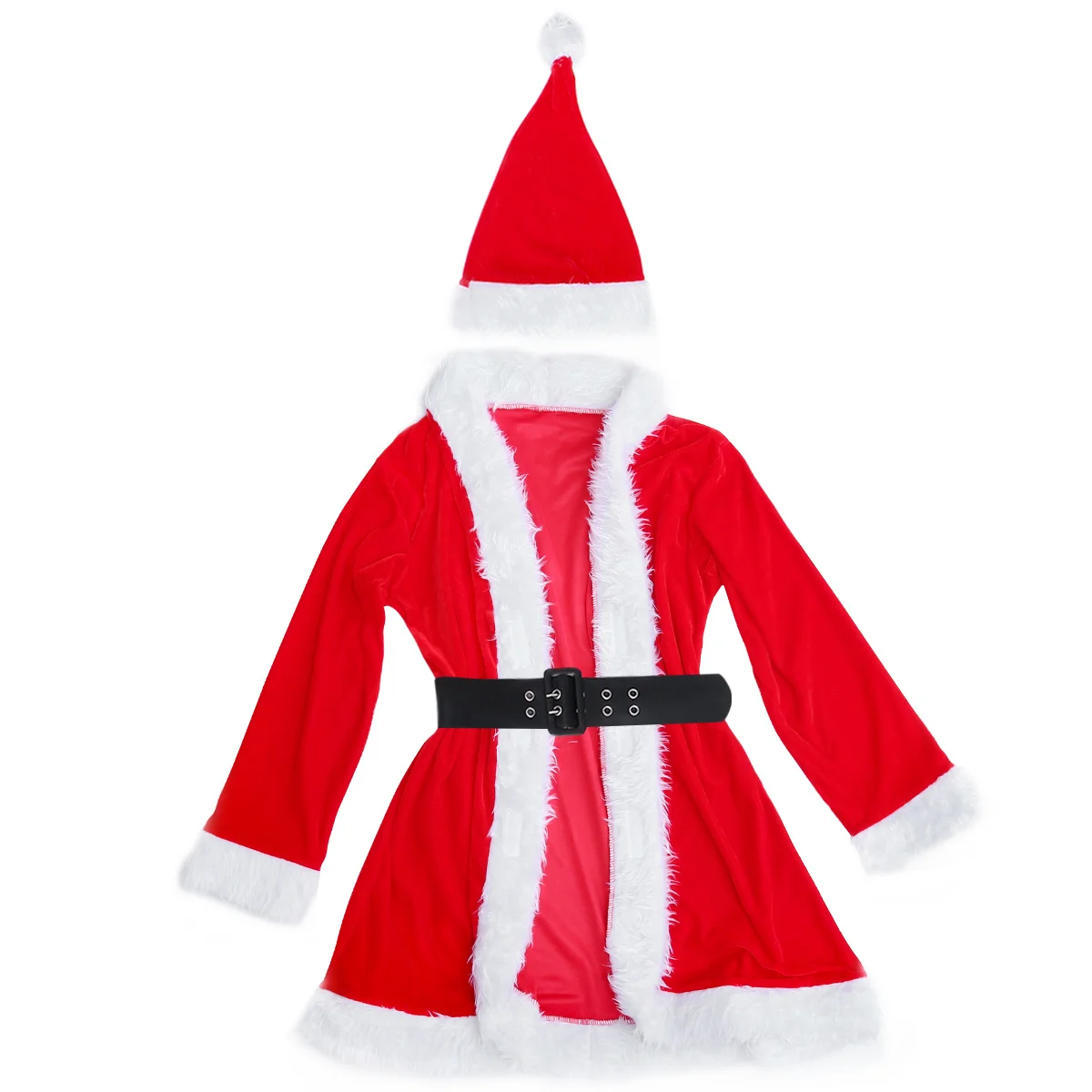 3 stks Vrouwen Kerst Kostuum Set Kerstman Jurk Hoed Riem Xmas Party Fancy Outfit Vakantie Cosplay Mevrouw Claus Kostuums