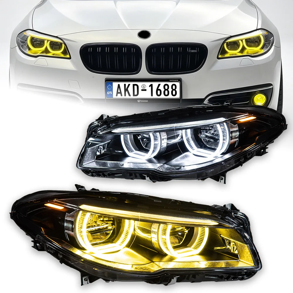 Автомобильные фары AKD для BMW F10 (2010-2017) 520i 525i 530i F18, светодиодные фары с линзой проектора и ДХО, автоаксессуары