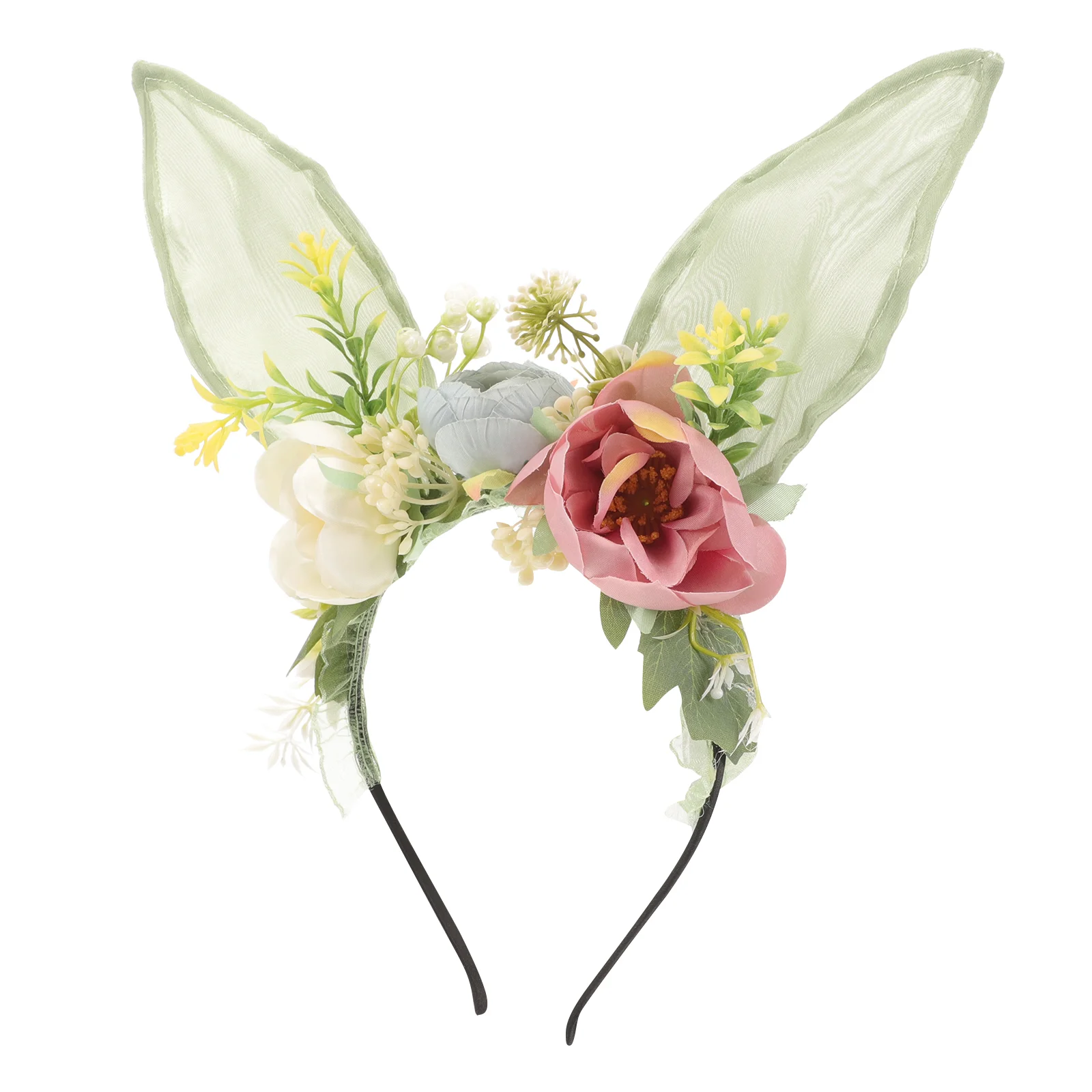 

Rabbit Ear Headband Sweet Children's Artificial Flower Outdoor Photo Baby Headwear Party Ears Bands Easter Fabric